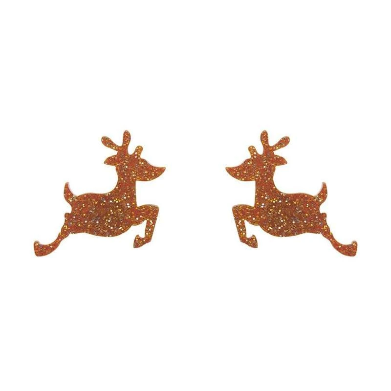 Erstwilder Reindeer Glitter Resin Stud Earrings - Gold 3 Erstwilder Reindeer Glitter Resin Stud Earrings - Gold