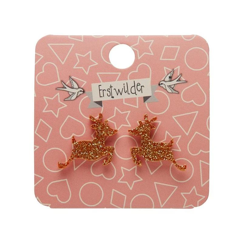 Erstwilder Reindeer Glitter Resin Stud Earrings - Gold 4 Erstwilder Reindeer Glitter Resin Stud Earrings - Gold