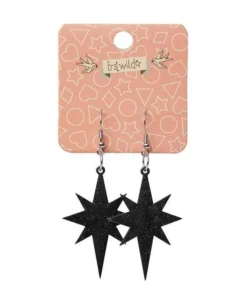 Erstwilder Essentials Starburst Ripple Glitter Drop Earrings - Black