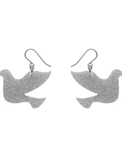 Erstwilder Dove Glitter Resin Drop Earrings - Silver