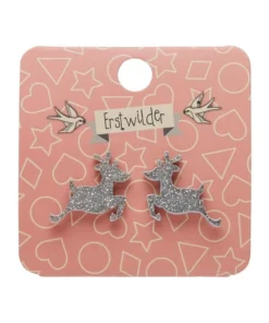 Erstwilder Reindeer Glitter Resin Stud Earrings - Silver