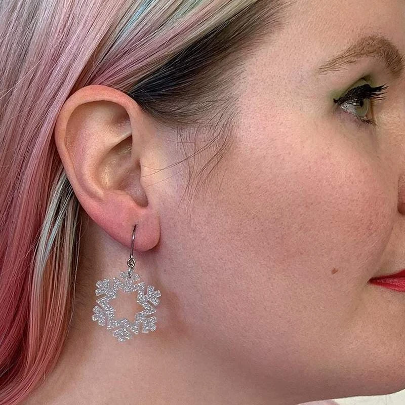 Erstwilder Snowflake Glitter Resin Drop Earrings - Silver 5 Erstwilder Snowflake Glitter Resin Drop Earrings - Silver