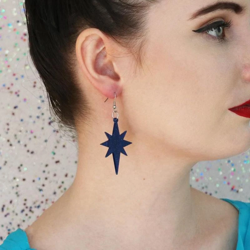 Erstwilder Essentials Starburst Ripple Glitter Drop Earrings - Dark Blue 5 Erstwilder Essentials Starburst Ripple Glitter Drop Earrings - Dark Blue