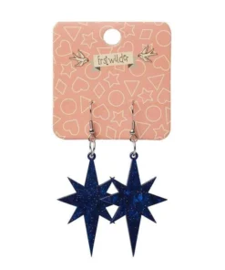 Erstwilder Essentials Starburst Ripple Glitter Drop Earrings - Dark Blue