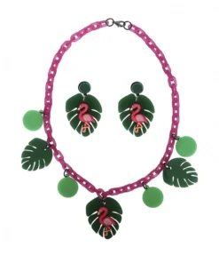Collectif Flamingo Tropics Necklace & Earrings Set