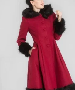 Hell Bunny Elvira Coat - Burgundy