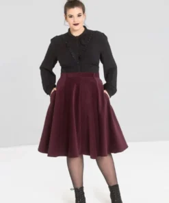 Hell Bunny Jefferson Corduroy Skirt - Wine