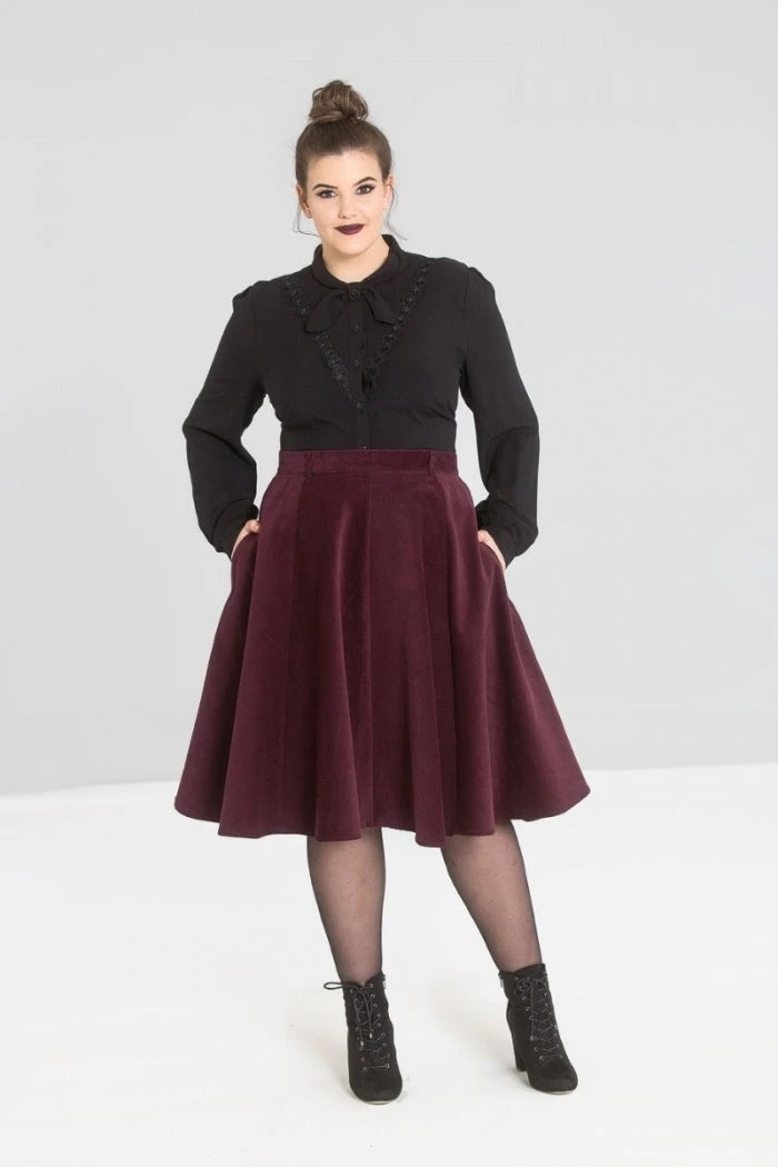 Hell Bunny Jefferson Corduroy Skirt - Wine 3 Hell Bunny Jefferson Corduroy Skirt - Wine
