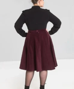 Hell Bunny Jefferson Corduroy Skirt - Wine