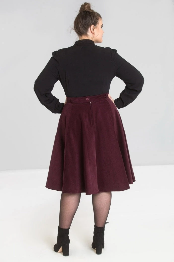 Hell Bunny Jefferson Corduroy Skirt - Wine 4 Hell Bunny Jefferson Corduroy Skirt - Wine