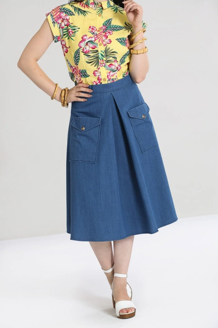 Hell Bunny Freddie Chambray A-Line Skirt 3 Hell Bunny Freddie Chambray A-Line Skirt