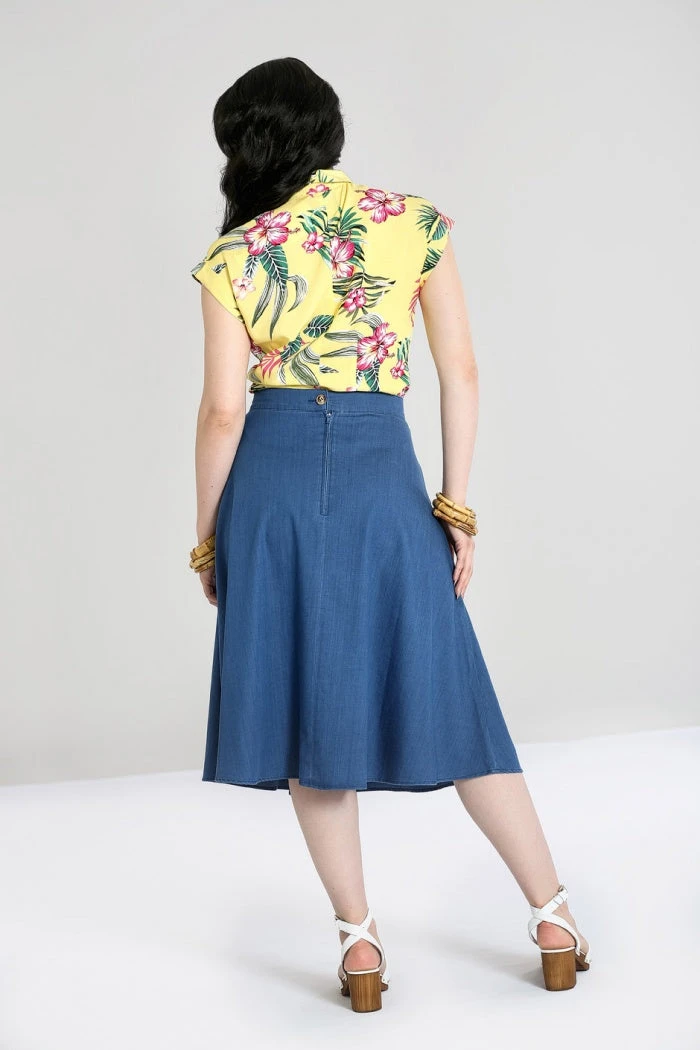 Hell Bunny Freddie Chambray A-Line Skirt 4 Hell Bunny Freddie Chambray A-Line Skirt