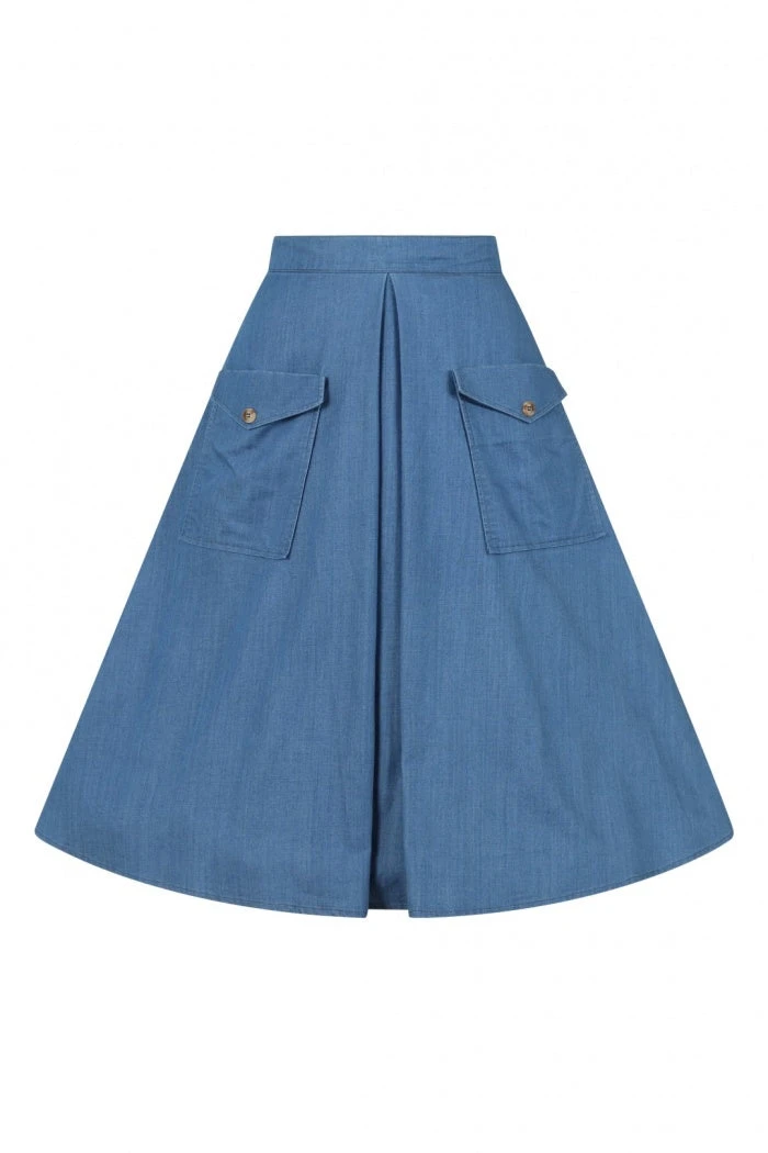 Hell Bunny Freddie Chambray A-Line Skirt 5 Hell Bunny Freddie Chambray A-Line Skirt