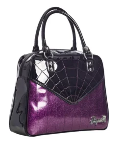 Sourpuss Clothing Sourpuss Sparkle Webbed Bowler Purse - Black/Purple