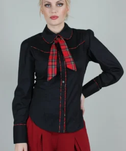 Voodoo Vixen Carole Tartan Trim Blouse