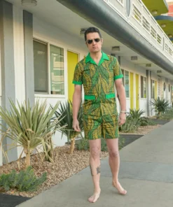 Boulevard Nights Men's Cabana Set - Tiger Leaf Green Bottoms