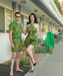 Bottoms Boulevard Nights Romper - Tiger Leaf Green