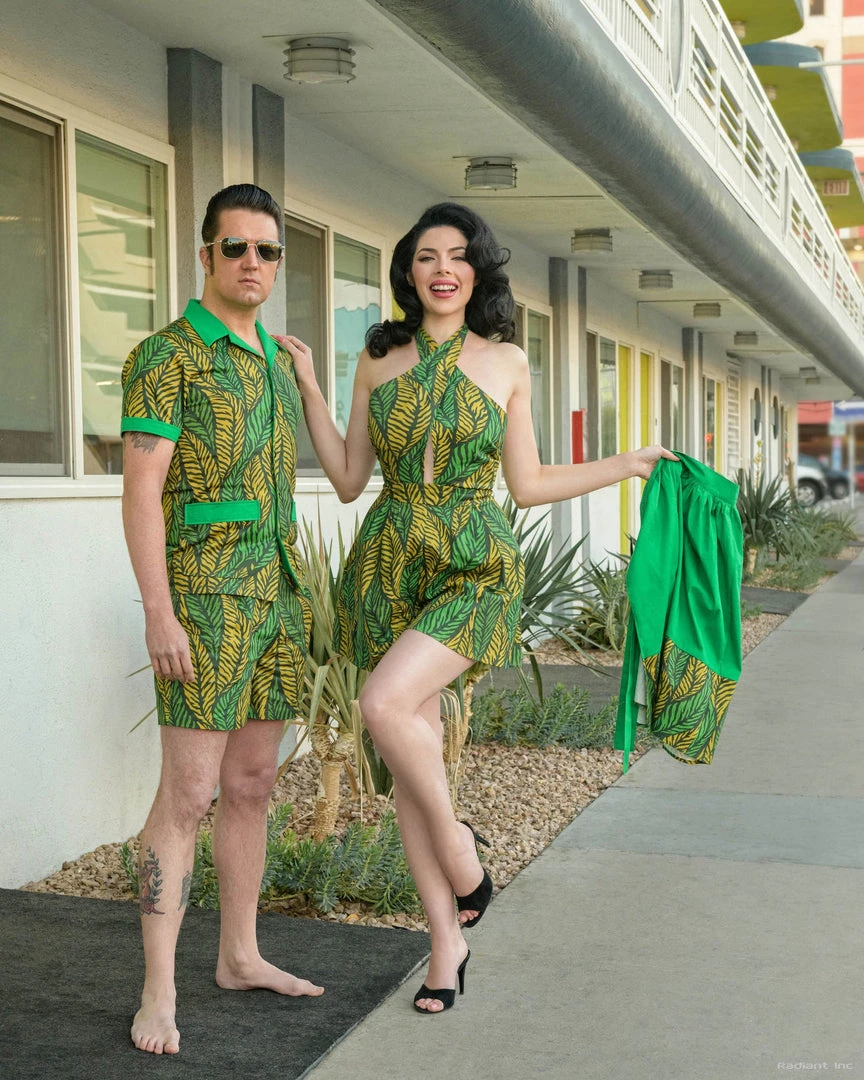 Bottoms Boulevard Nights Romper - Tiger Leaf Green 3 Bottoms Boulevard Nights Romper - Tiger Leaf Green