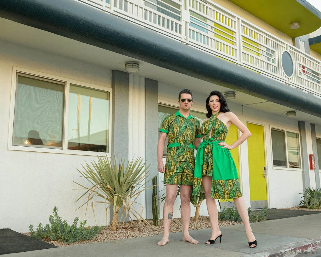 Bottoms Boulevard Nights Romper - Tiger Leaf Green 4 Bottoms Boulevard Nights Romper - Tiger Leaf Green